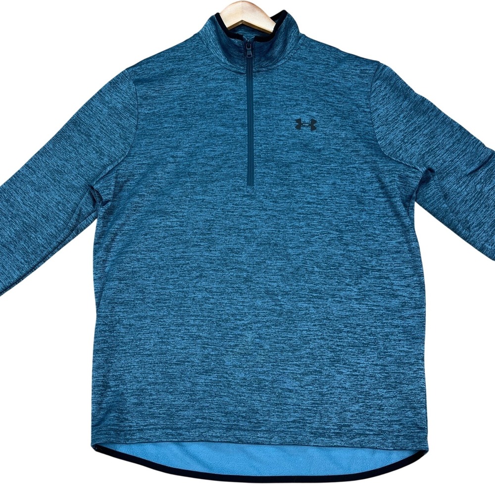 Under Armour Pullover Mens Medium Teal Heathered Long‎ Sleeve 1/4 Zip Fleece EUC